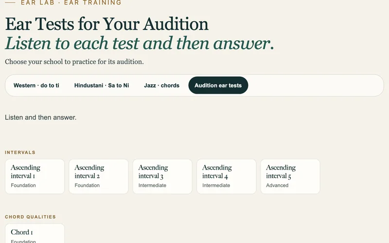 Ear tests for auditions