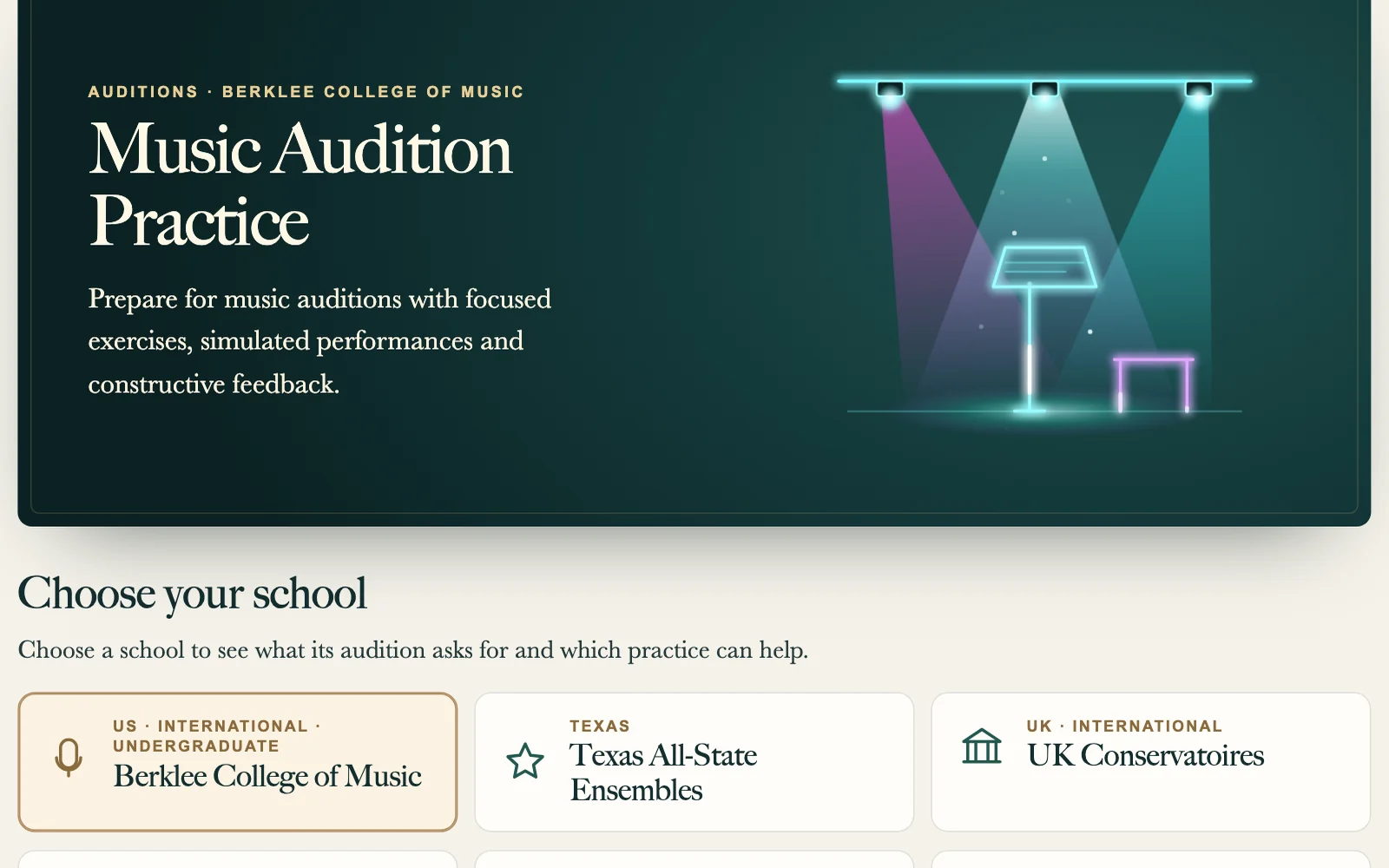 The audition practice stage