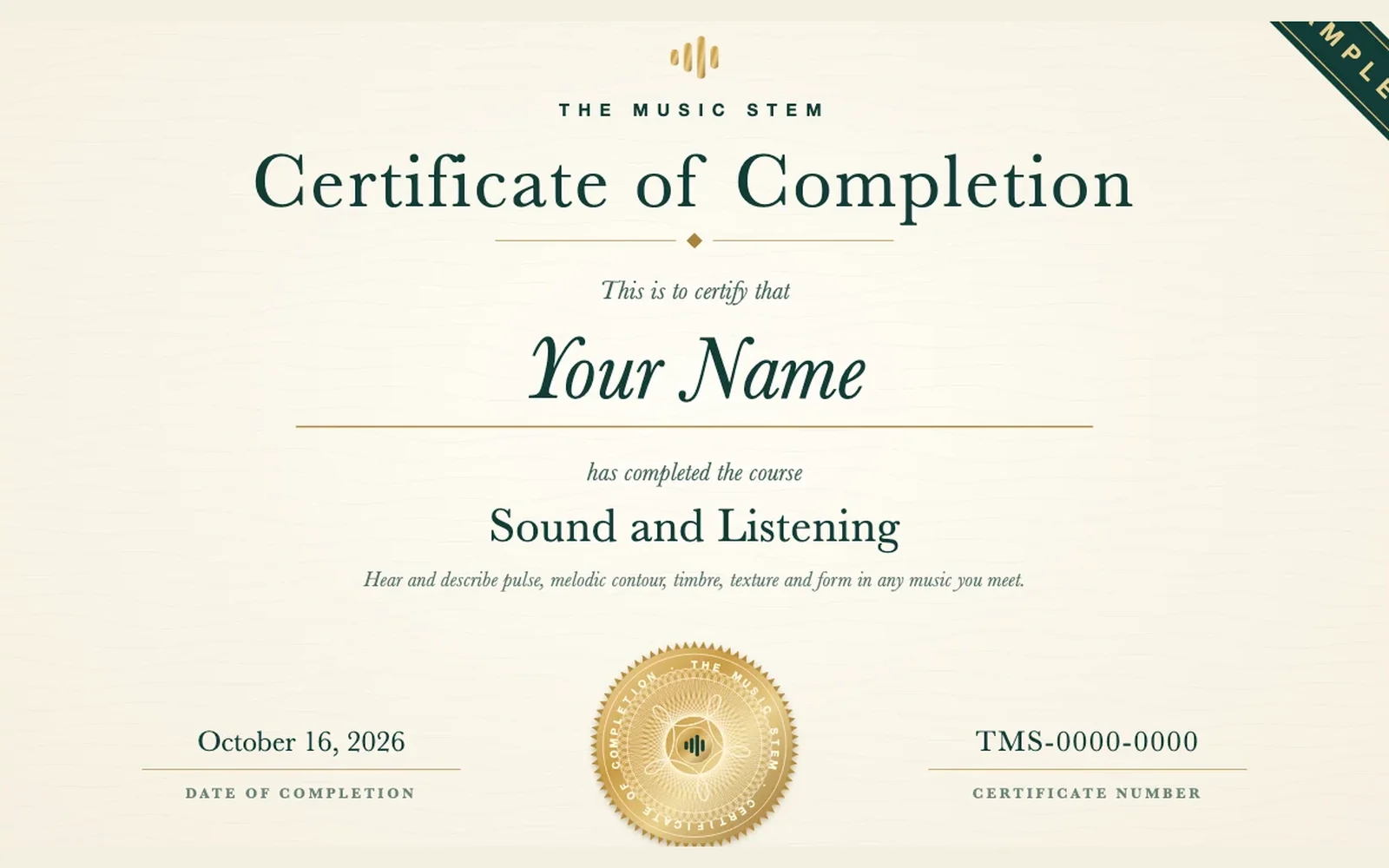 An example Certificate of Completion