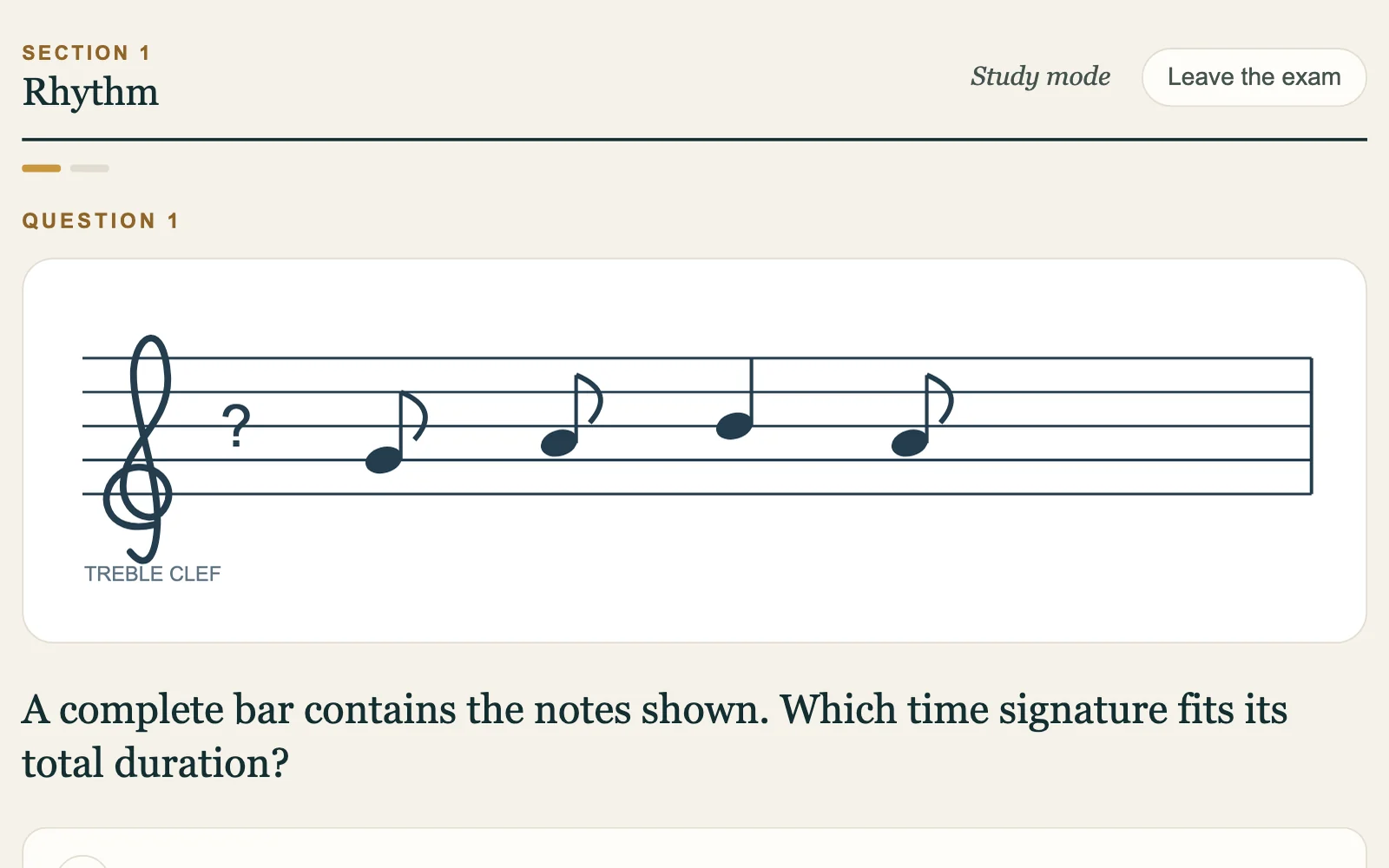 A practice question in Study mode
